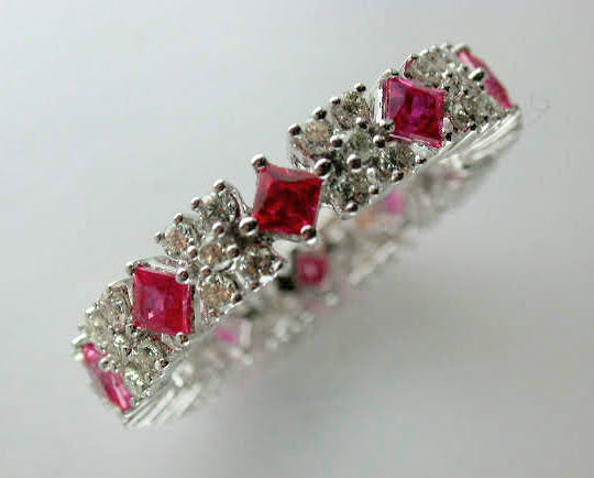 18K White Gold Ruby Diamond Ring -- Eternity