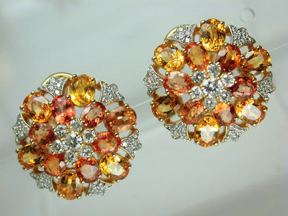18K Yellow/White Gold Yellow/Orange Sapphire Diamond Earring