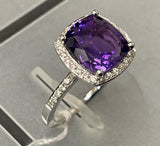 18K White Gold Amethyst Diamond Ring