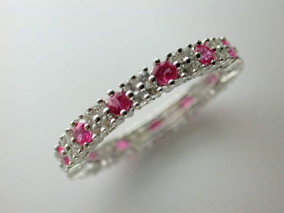 18K White Gold Pink Sapphire Diamond Ring -- Eternity