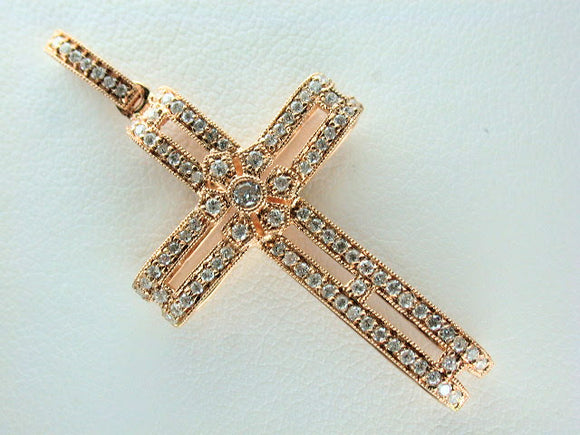 18K Rose Gold Diamond Cross Pendant