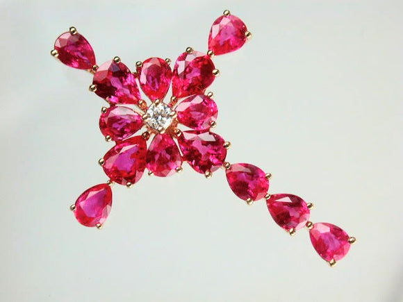 18K Rose Gold Ruby Diamond Cross Pendant