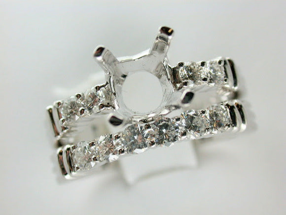 18K White Gold Diamond Mounting with Matching Band Set