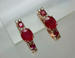 18K Rose Gold Ruby Diamond Earring
