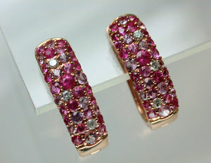 18K Rose Gold Pink Sapphire Diamond Earring