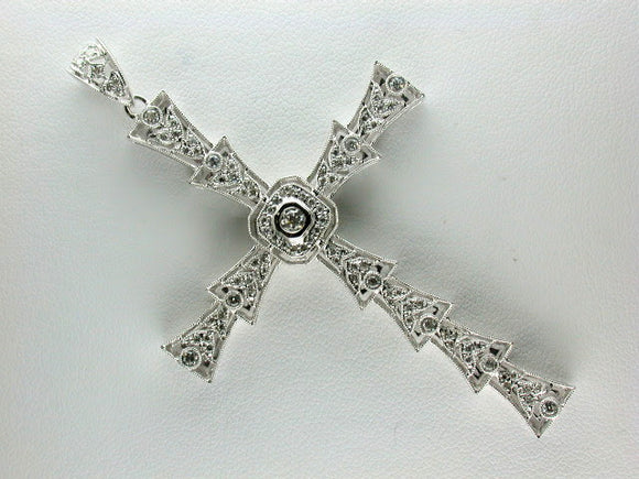 18K White Gold Diamond Cross Pendant