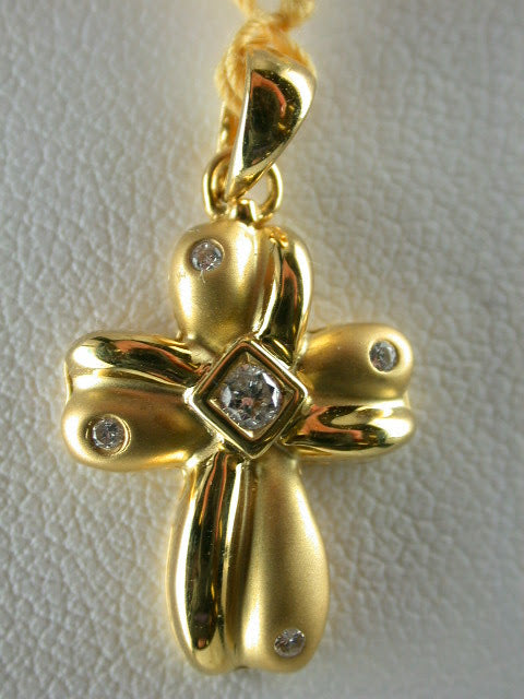 18K Yellow Gold Diamond Cross Pendant