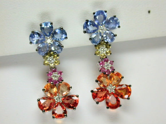 18K White Gold Multicolor Sapphire Diamond Earring