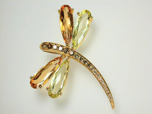 18K Yellow Gold Citrine and Green Sapphire Pin