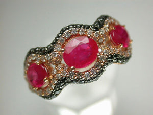 18K Rose Gold Ruby Black Diamond Diamond Ring