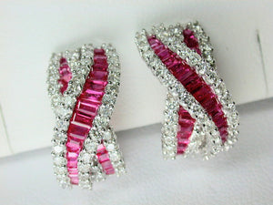 18K White Gold Ruby Diamond Earring