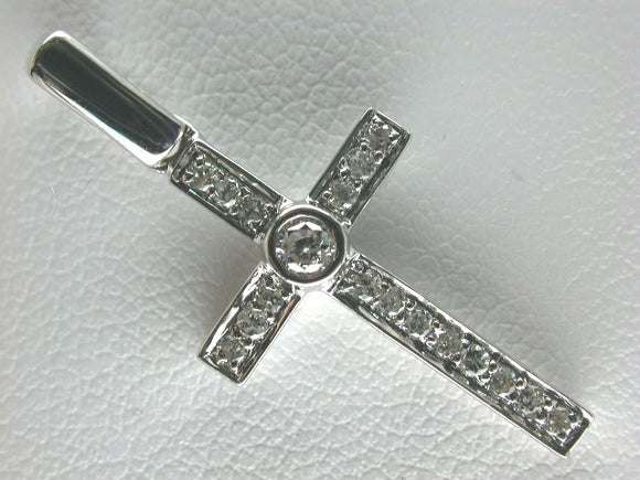18K White Gold Diamond Cross Pendant