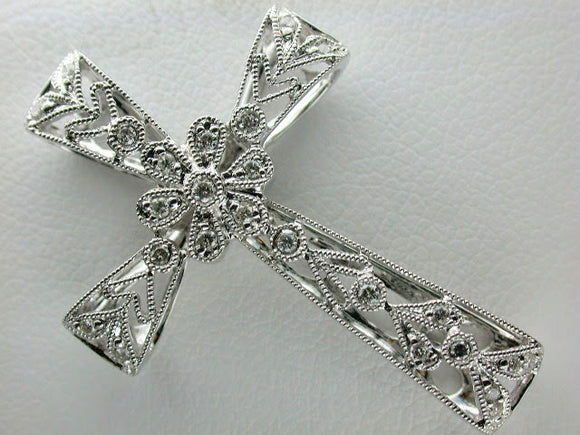 18K White Gold Diamond Cross Pendant