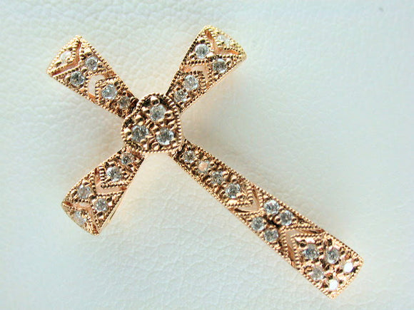 18K Rose Gold Diamond Cross Pendant