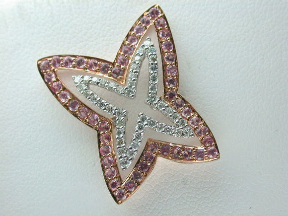 18K White/Rose Gold Pink Sapphire Diamond Pendant