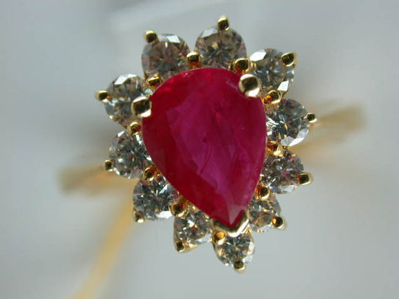 18K Yellow Gold Ruby Diamond Ring
